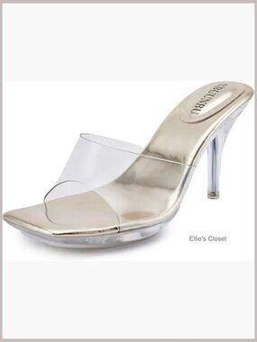 Clear Platform High Heels Square Toe Stiletto Sandals Mules Pumps